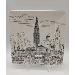 222 Fifth Square NY City Scenes Skyline Plate Lunch Salad Black & White